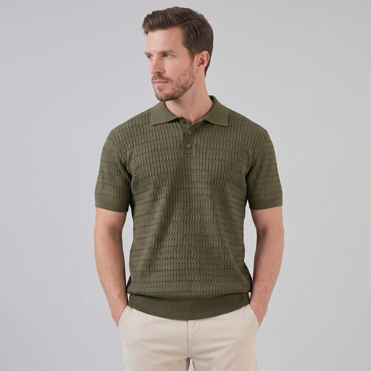 Men's Cable Texture Knit Polo 9