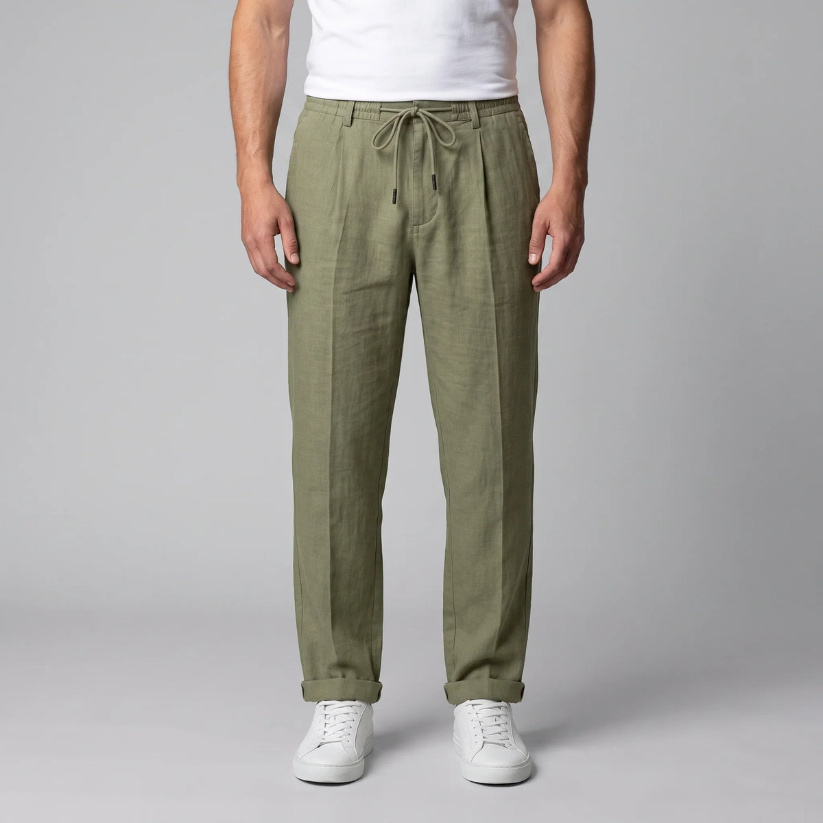 Men's Linen Drawstring Pleated Trousers 14
