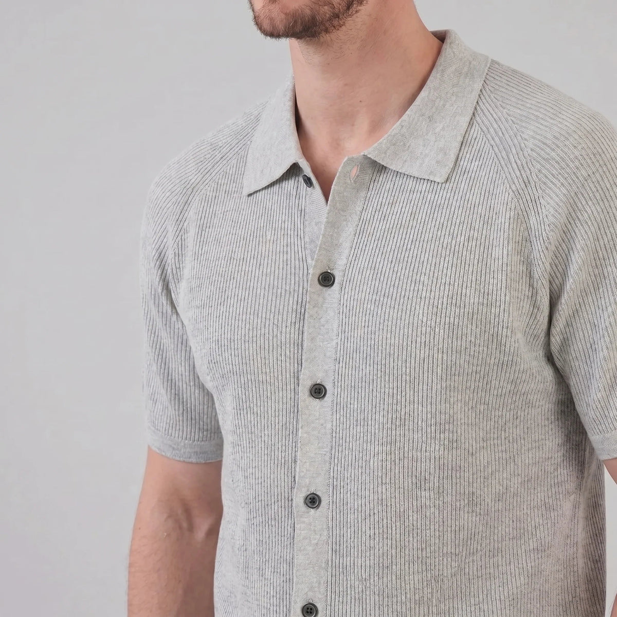 Men's Ribbed Knit Button-Through Polo 8