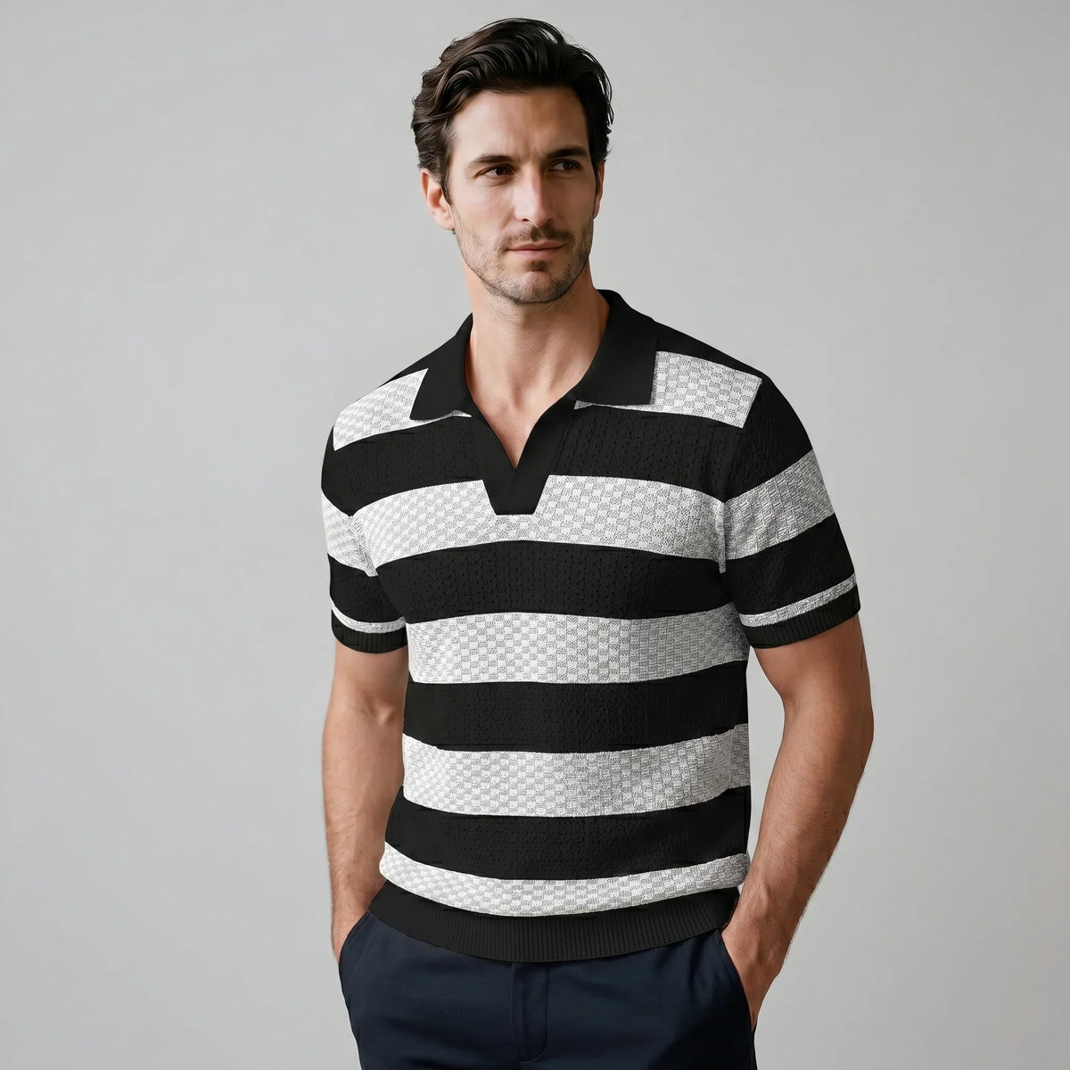 Men's Stripe Jacquard Knit Polo 10
