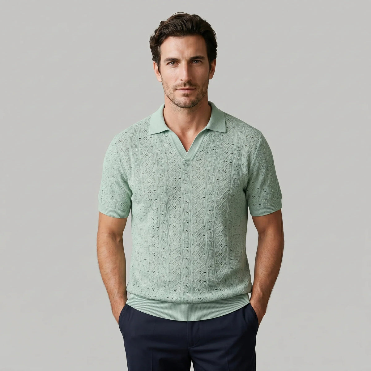 Men's Textured Knit Polo Shirt 9