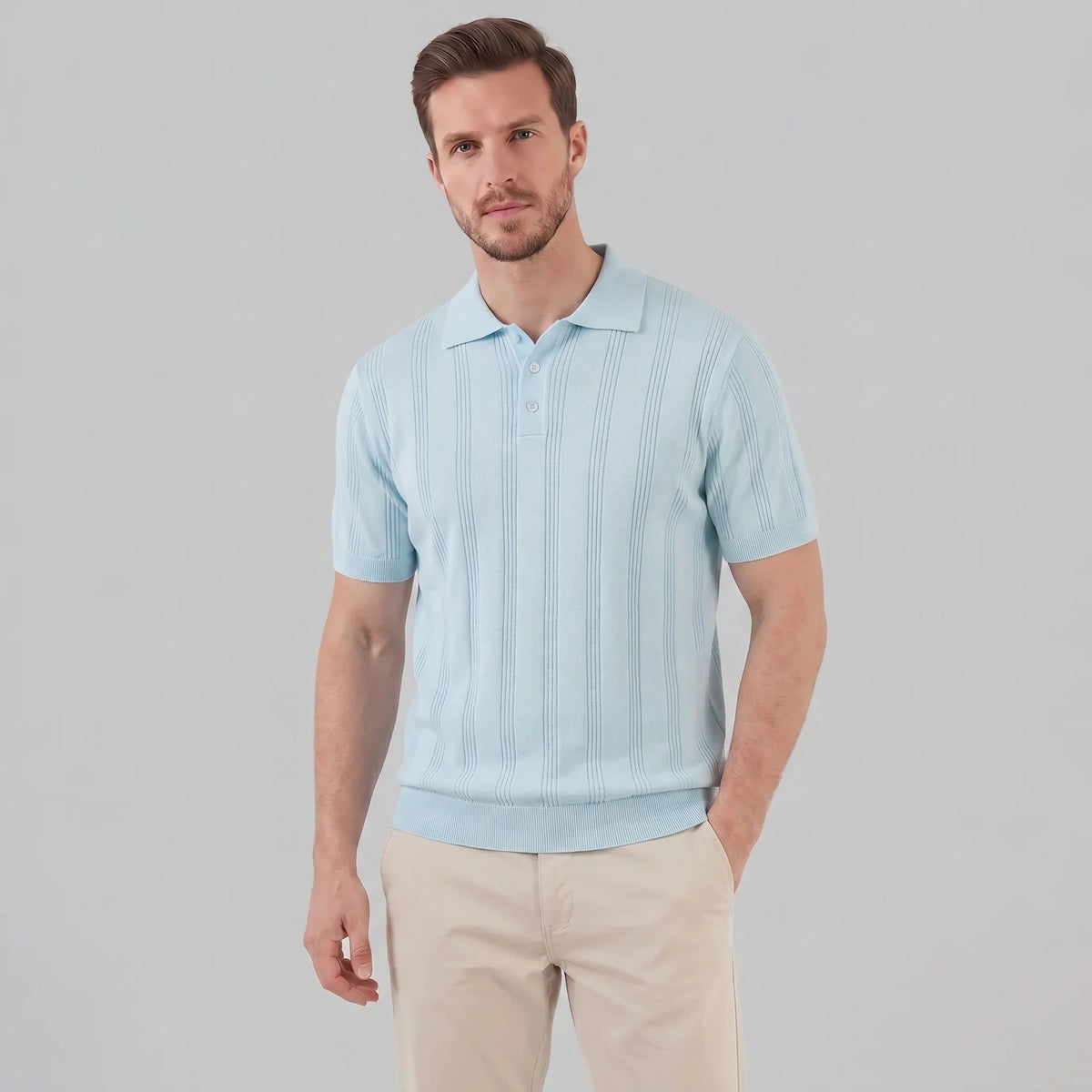 Men's Vertical Stripe Knit Polo 10