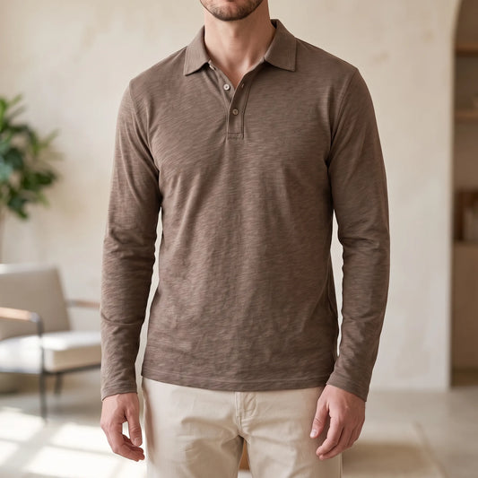 Calbrey - Long Sleeve Collared Polo Shirt