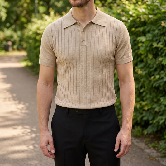 Kaelen - Ribbed Short Sleeve Polo Shirt