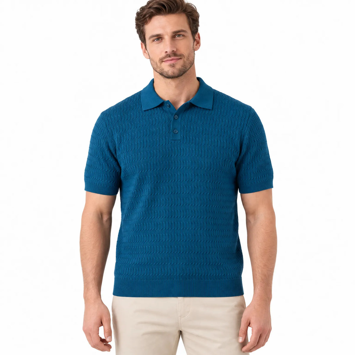Kavento - Textured Short Sleeve Polo Shirt
