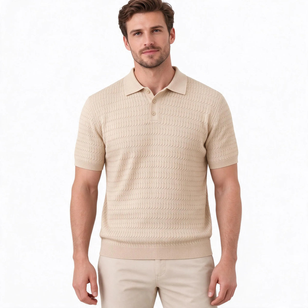 Kavento - Textured Short Sleeve Polo Shirt