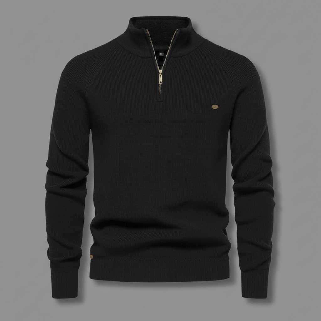 Men's Black Half-Zip Jumper | Slim Fit Knitwear