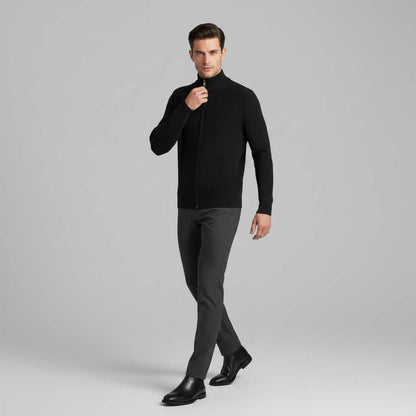 Men's Black Zip Up Cardigan | Slim Fit Ribbed Knit Style
