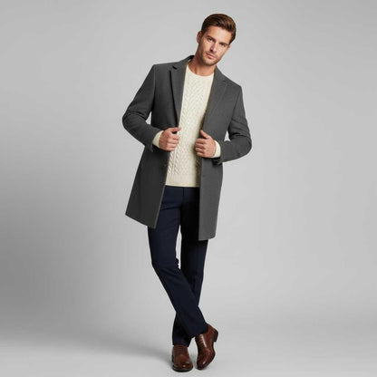 Men's Long Overcoat | Stylish Notched Lapel Winter Coat