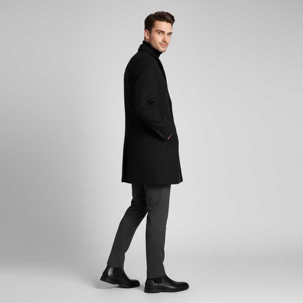 Men's Long Overcoat | Stylish Notched Lapel Winter Coat
