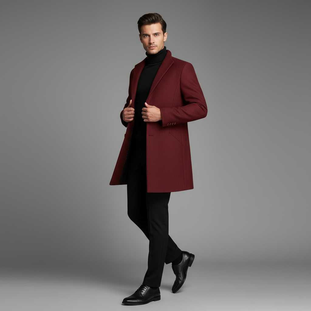 Men's Long Overcoat | Stylish Notched Lapel Winter Coat