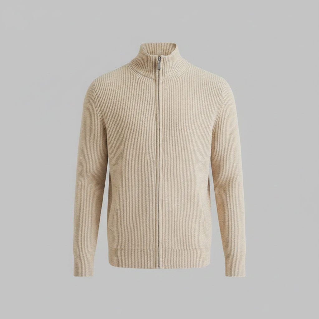 Men's Black Zip Up Cardigan | Slim Fit Ribbed Knit Style 0