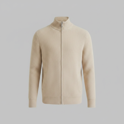 Men's Black Zip Up Cardigan | Slim Fit Ribbed Knit Style 0