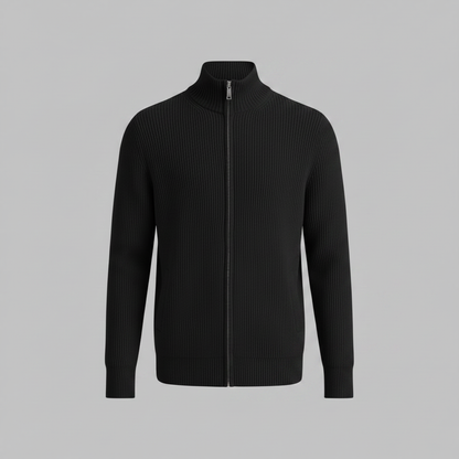 Men's Black Zip Up Cardigan | Slim Fit Ribbed Knit Style 5