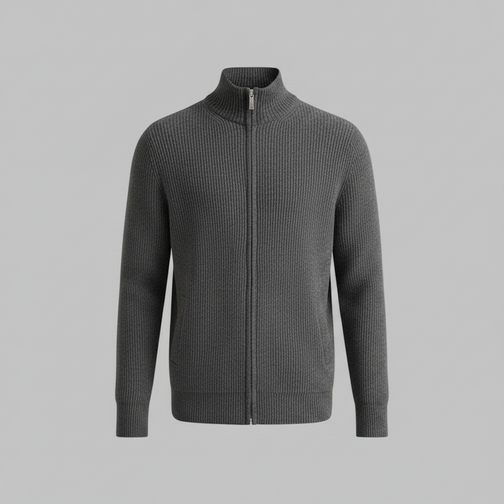 Men's Black Zip Up Cardigan | Slim Fit Ribbed Knit Style 6