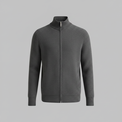 Men's Black Zip Up Cardigan | Slim Fit Ribbed Knit Style 6