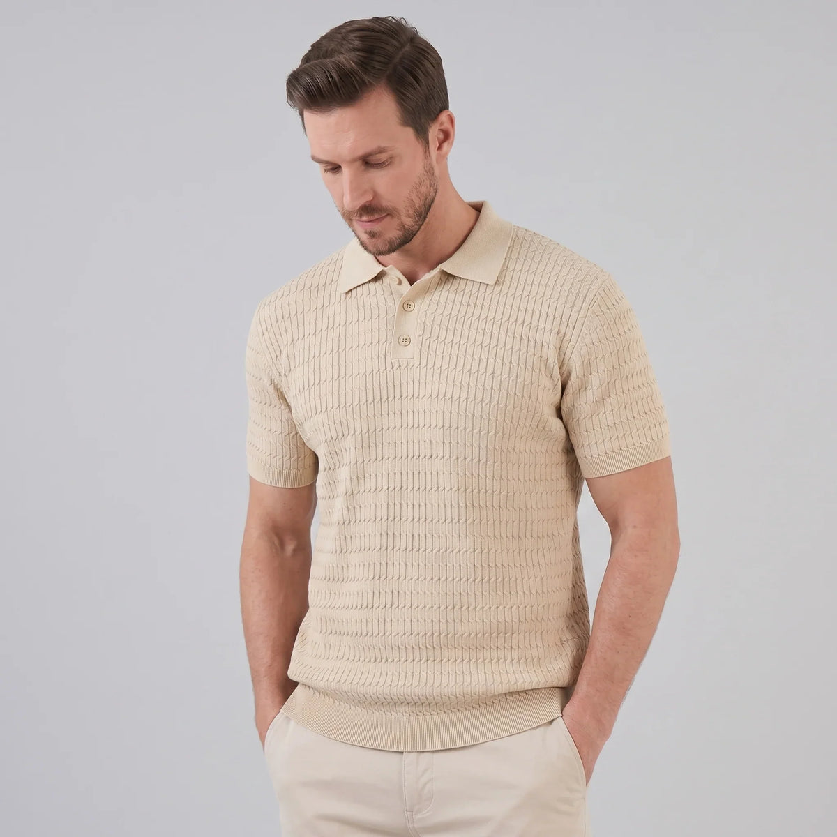 Men's Cable Texture Knit Polo 1