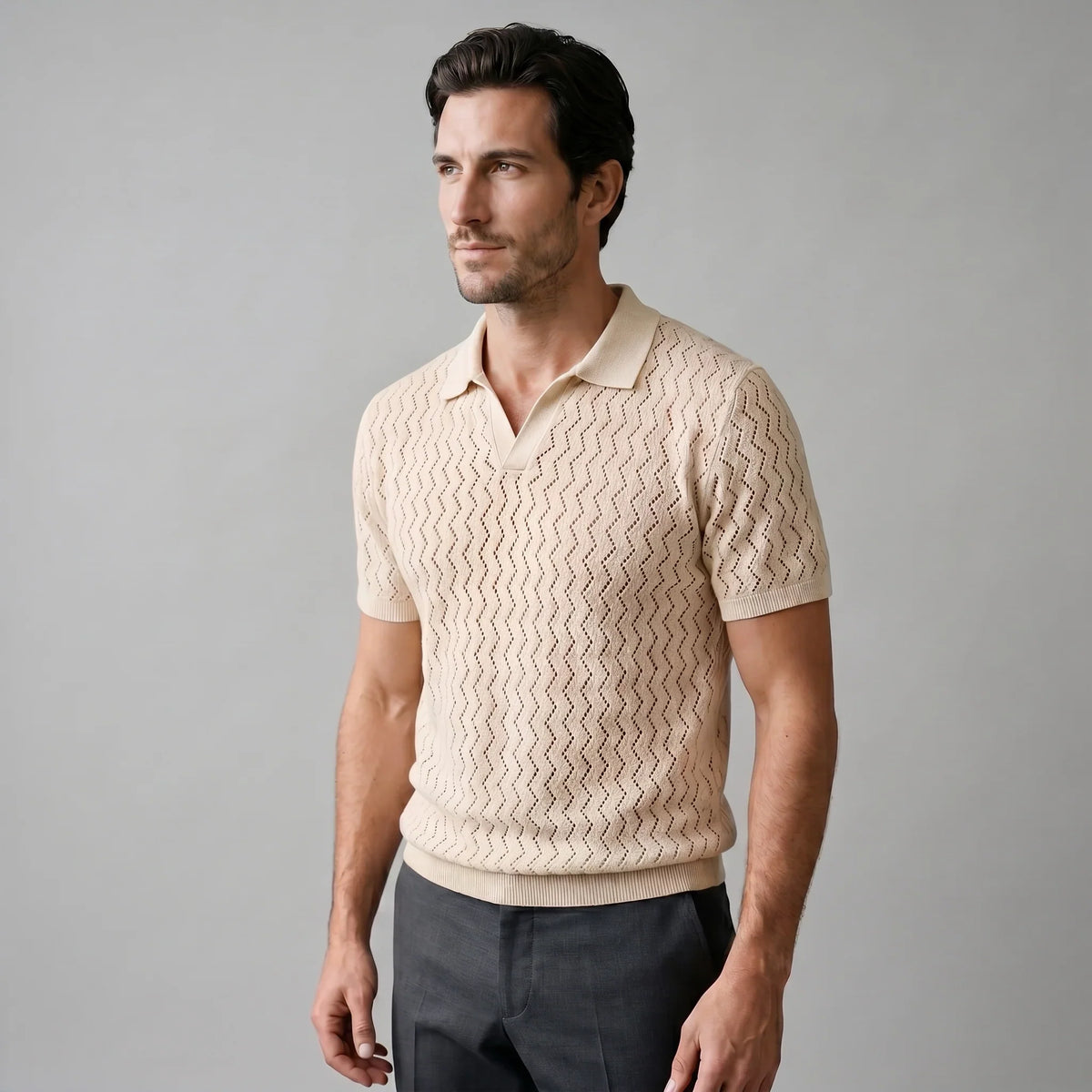 Men's Chevron Open-Knit Polo 0