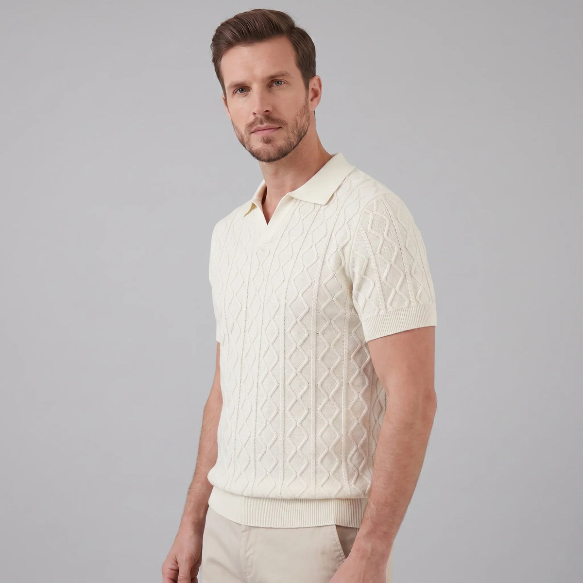 Men's Diamond Cable Knit Polo 0