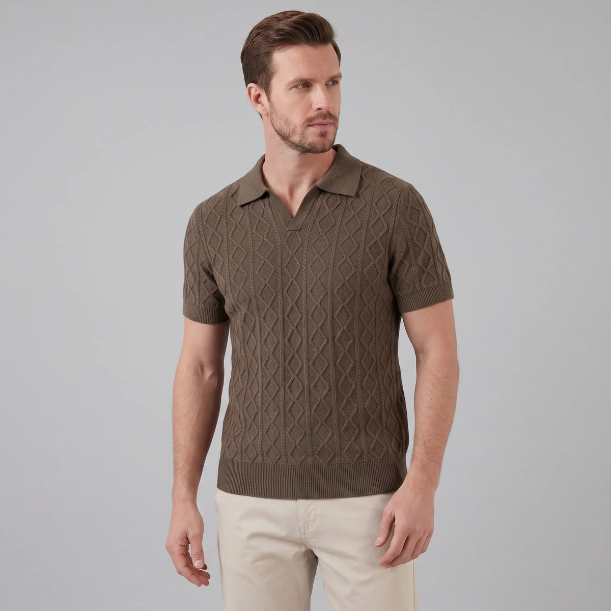 Men's Diamond Cable Knit Polo 10