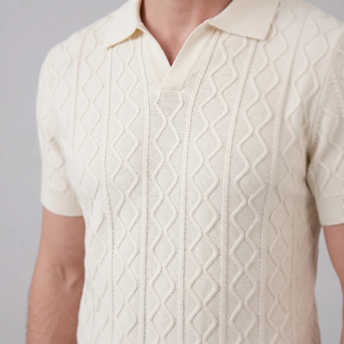 Men's Diamond Cable Knit Polo 4