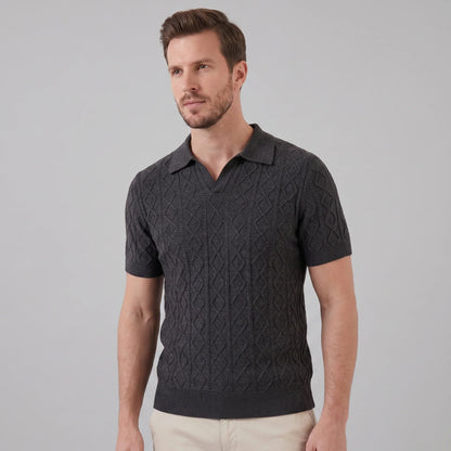 Men's Diamond Cable Knit Polo 6