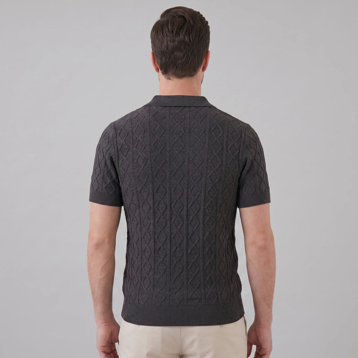 Men's Diamond Cable Knit Polo 8