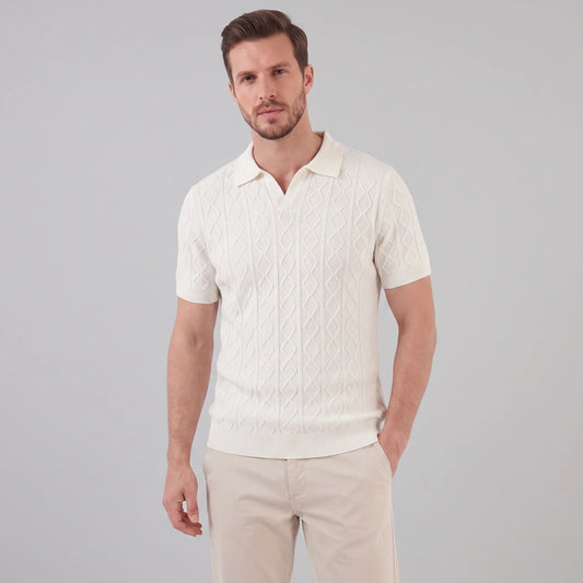 Men's Diamond Cable Knit Polo Shirt 0