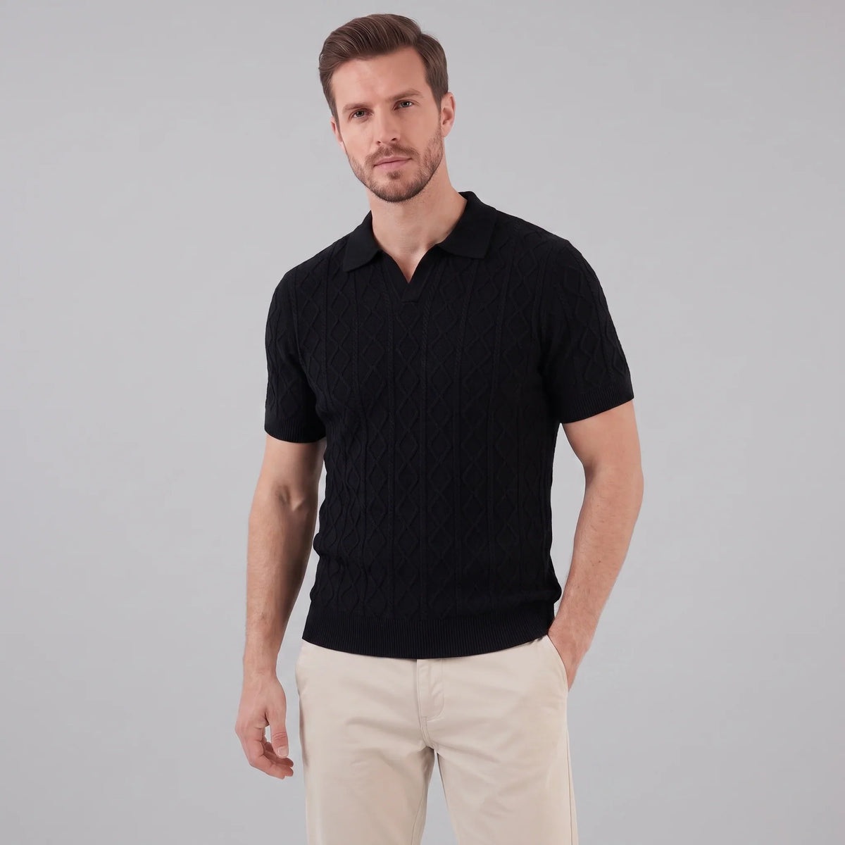Men's Diamond Cable Knit Polo Shirt 6