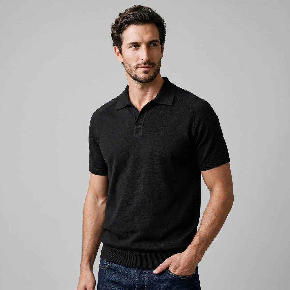 Men's Fine Knit Open-Collar Polo 0