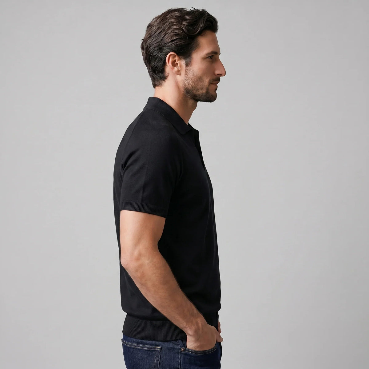 Men's Fine Knit Open-Collar Polo 2