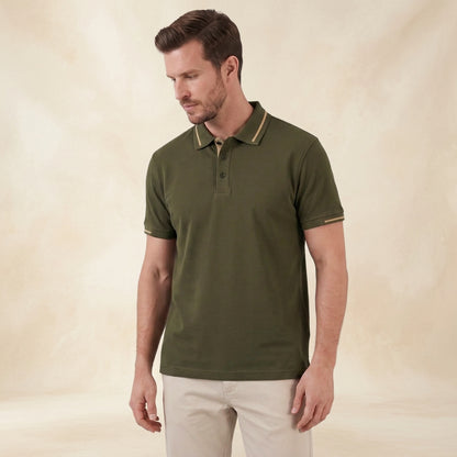 Men's Green Polo Shirt with Contrast Trim 0