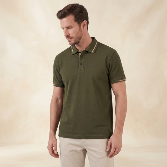 Men's Green Polo Shirt with Contrast Trim 0