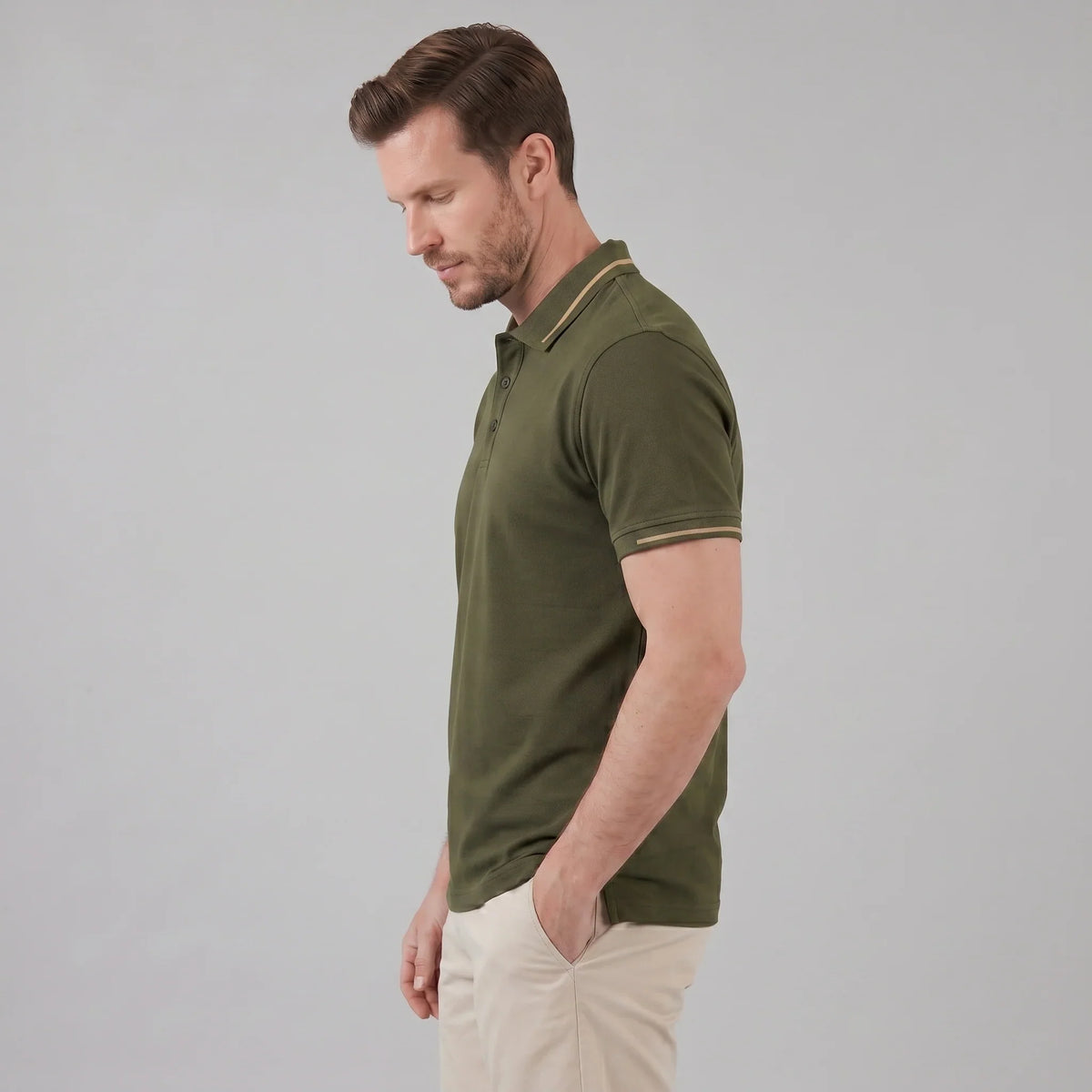 Men's Green Polo Shirt with Contrast Trim 1