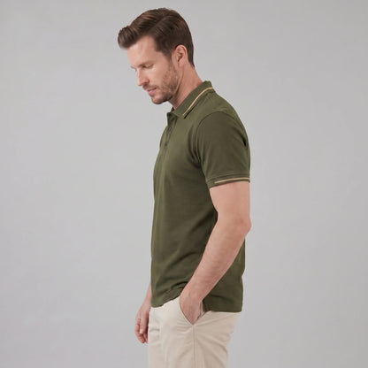 Men's Green Polo Shirt with Contrast Trim 1