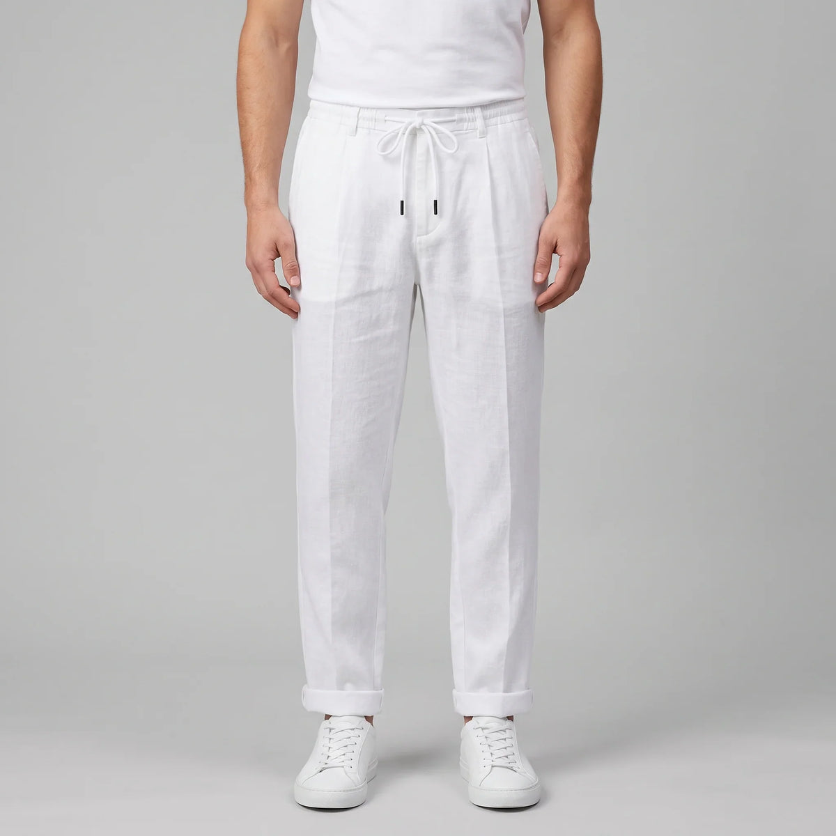 Men's Linen Drawstring Pleated Trousers 0