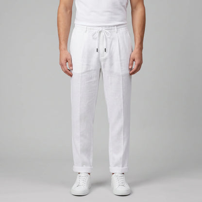 Men's Linen Drawstring Pleated Trousers 0