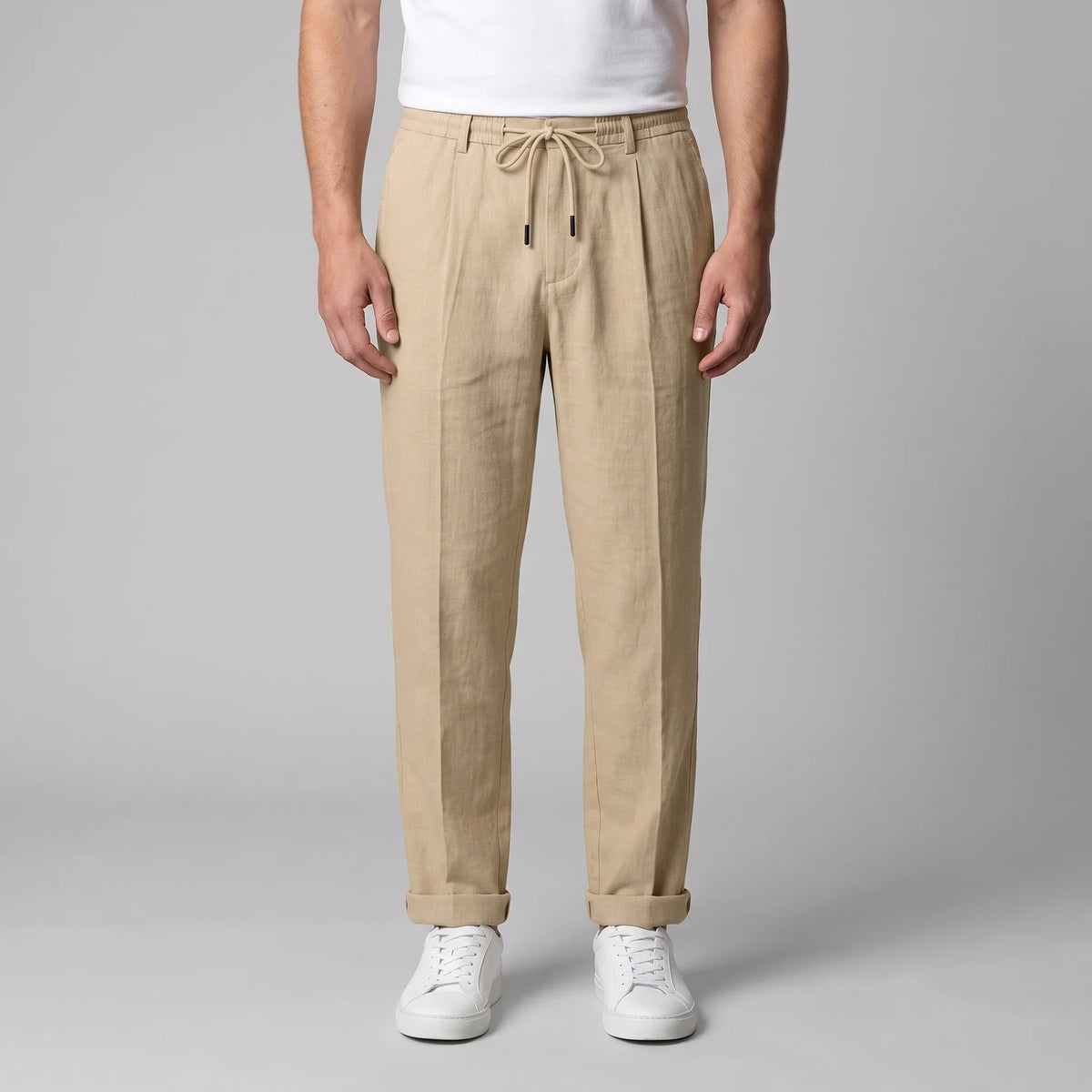Men's Linen Drawstring Pleated Trousers 10