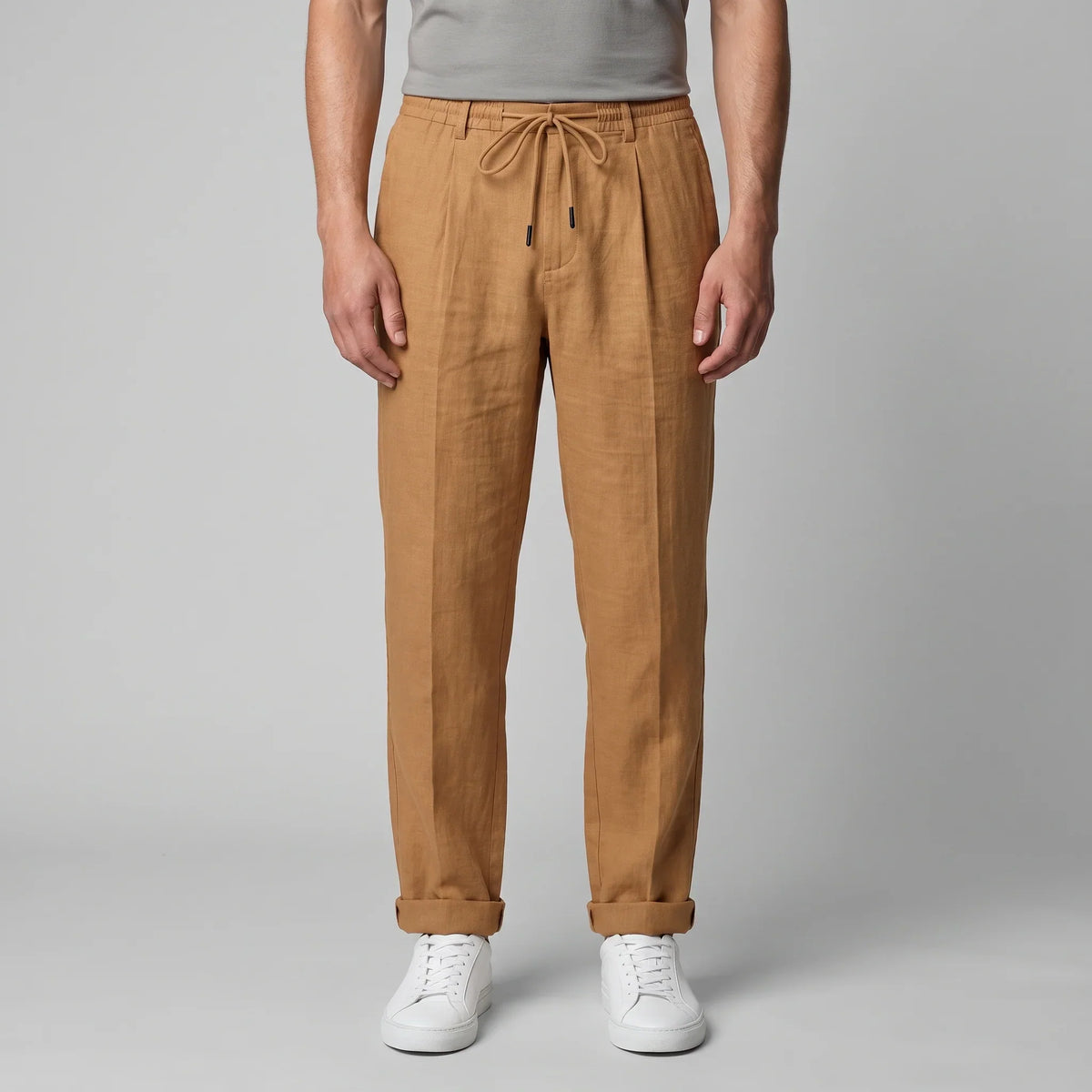 Men's Linen Drawstring Pleated Trousers 11
