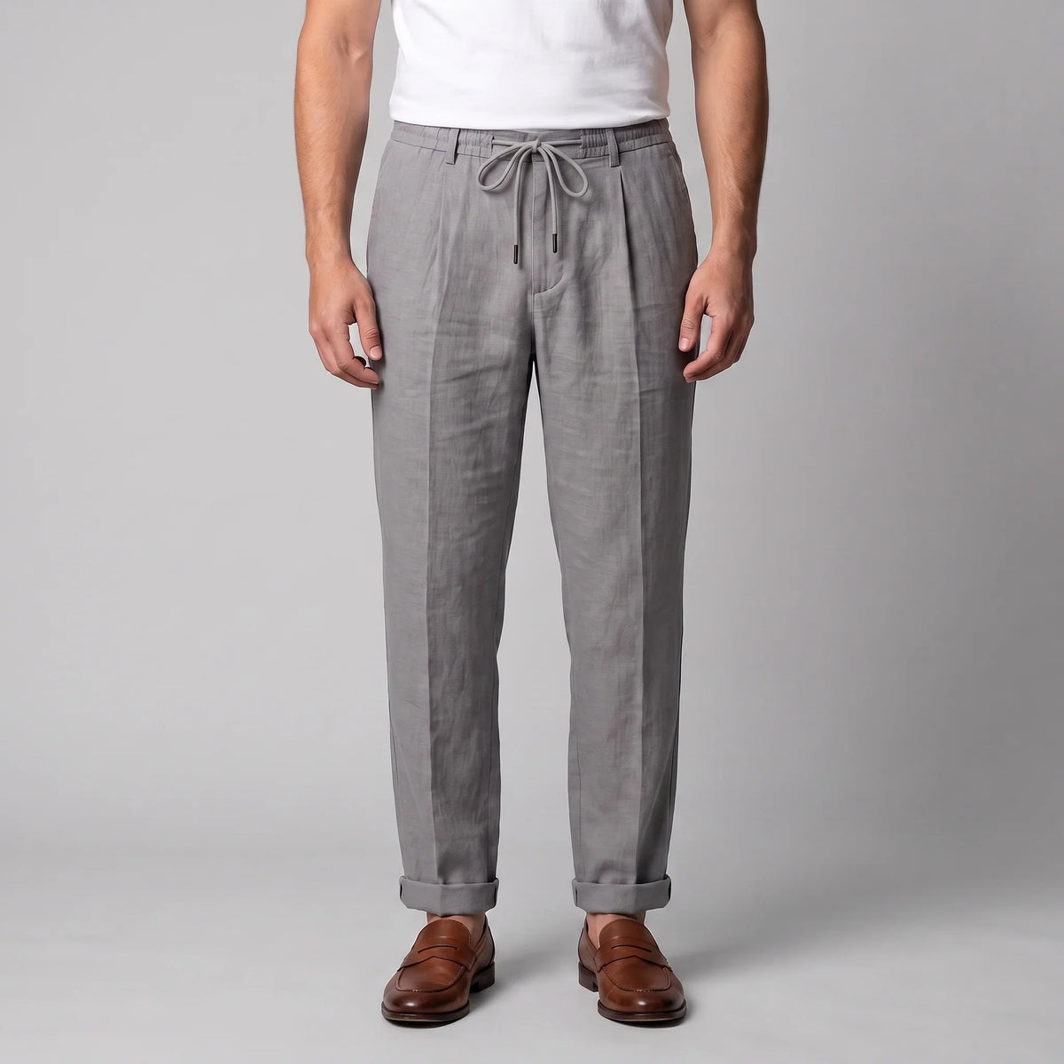 Men's Linen Drawstring Pleated Trousers 13