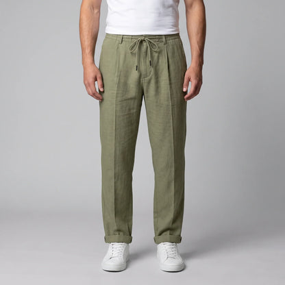 Men's Linen Drawstring Pleated Trousers 14