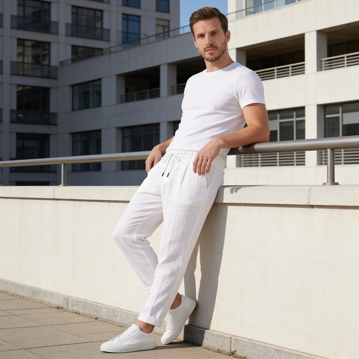 Men's Linen Drawstring Pleated Trousers 5