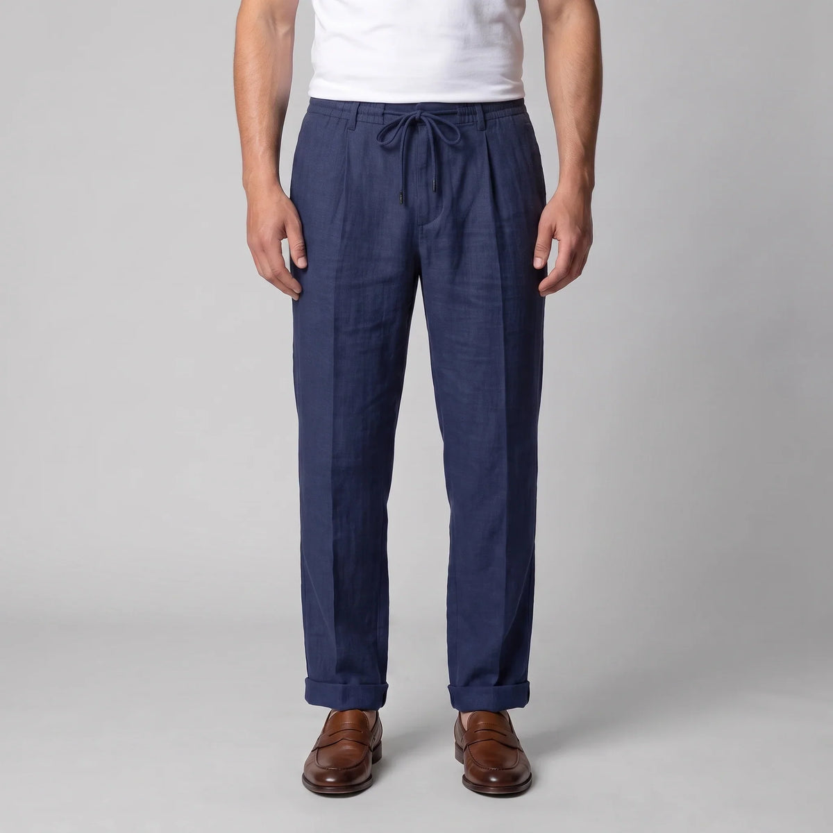 Men's Linen Drawstring Pleated Trousers 6