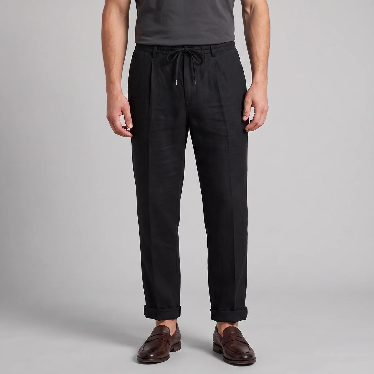 Men's Linen Drawstring Pleated Trousers 9
