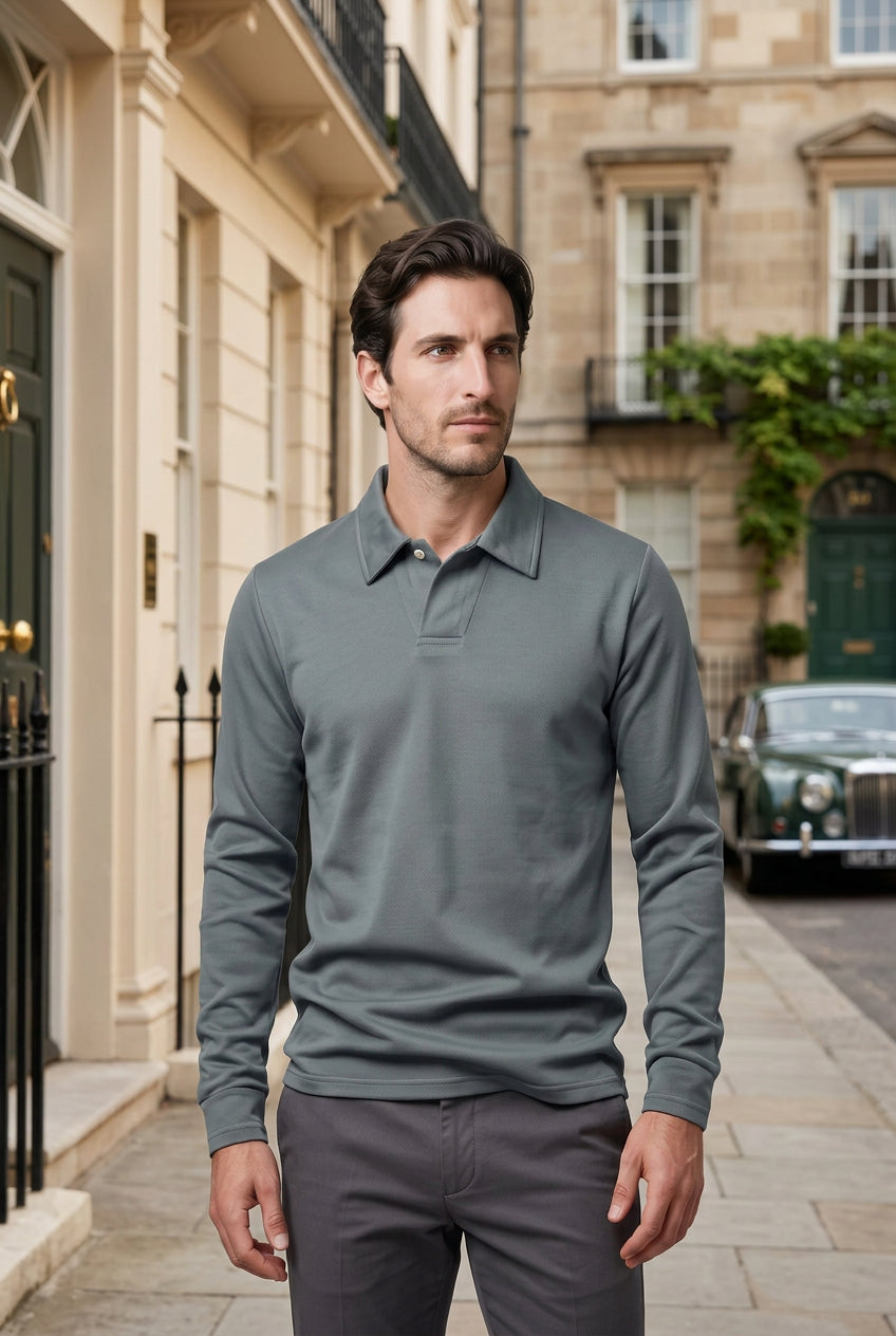 Men's Piqué Long Sleeve Polo Shirt 0