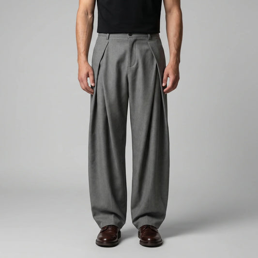 Men's Pleated Wide-Leg Tailored Trousers 0