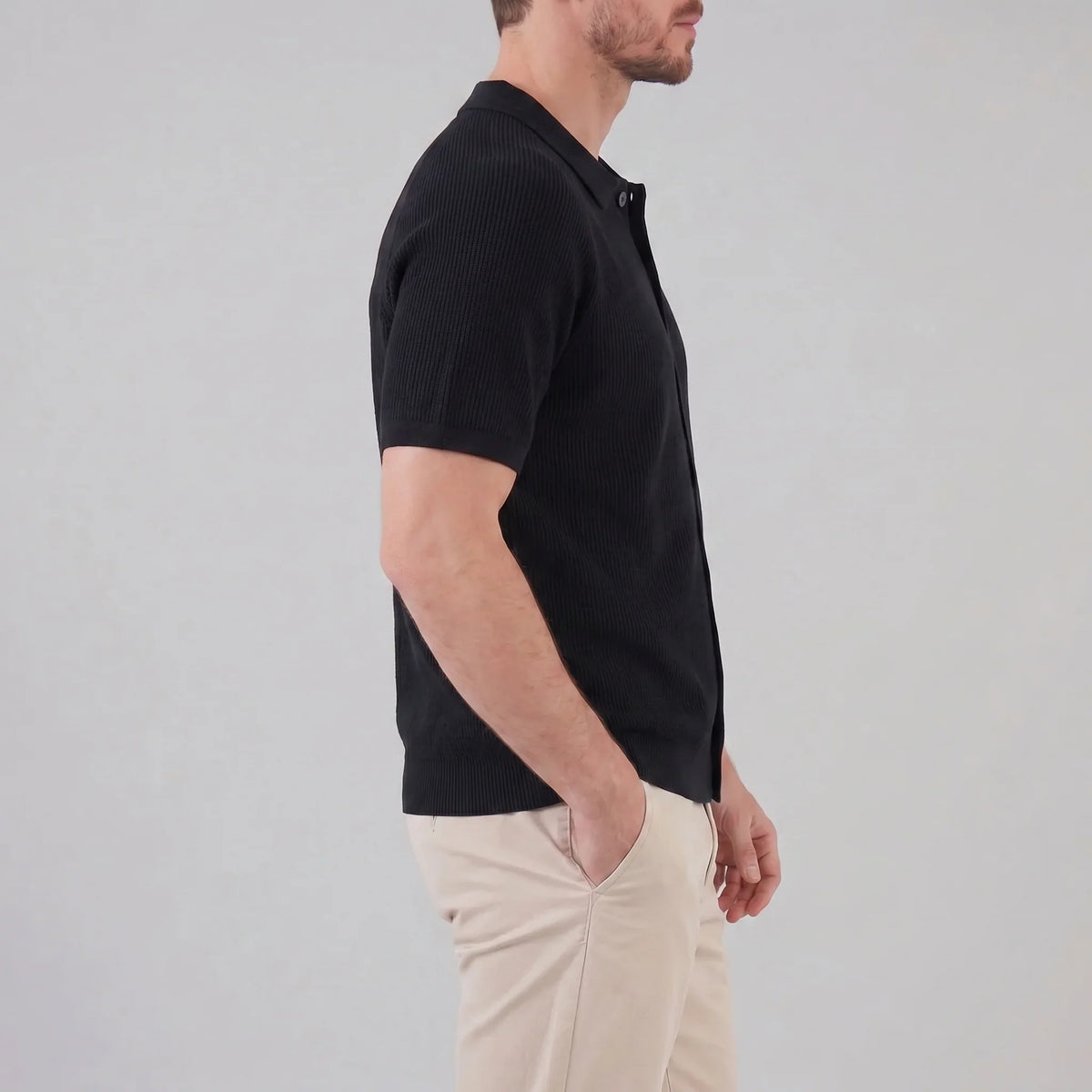 Men's Ribbed Knit Button-Through Polo 1