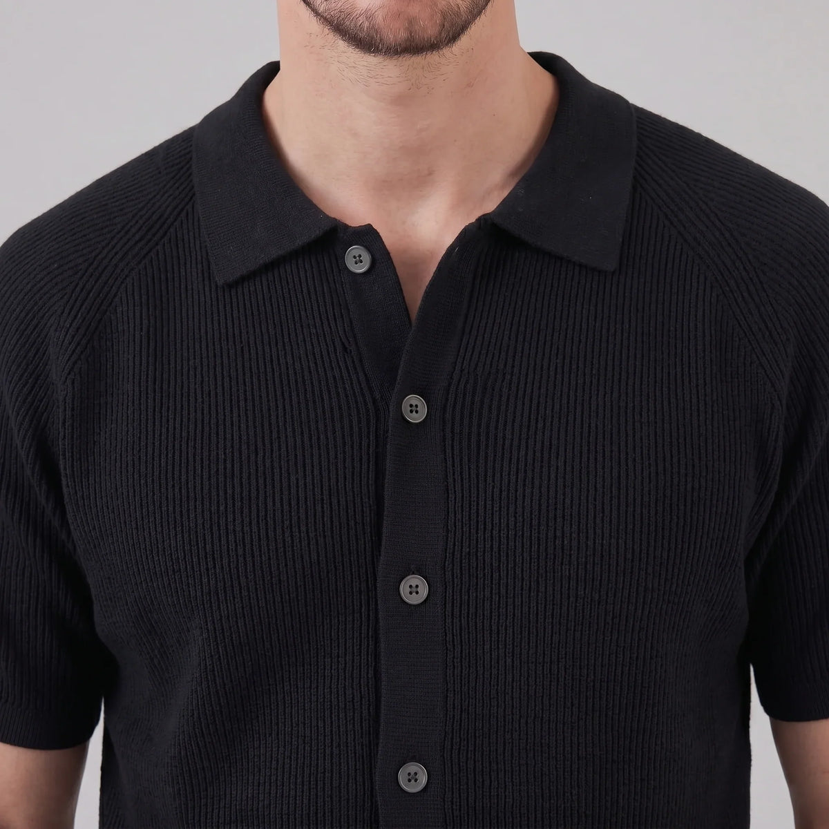 Men's Ribbed Knit Button-Through Polo 3