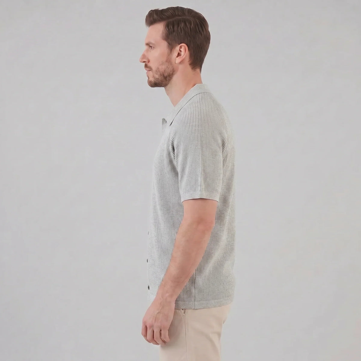 Men's Ribbed Knit Button-Through Polo 6