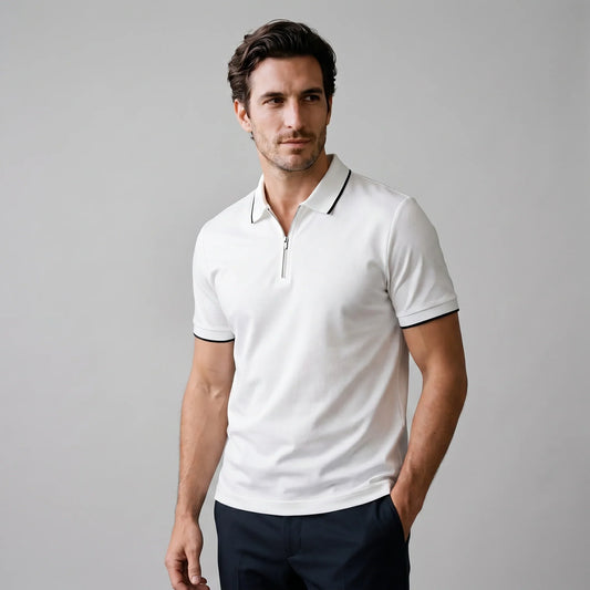 Men's Short Sleeve Polo Shirt with Zip Placket 0